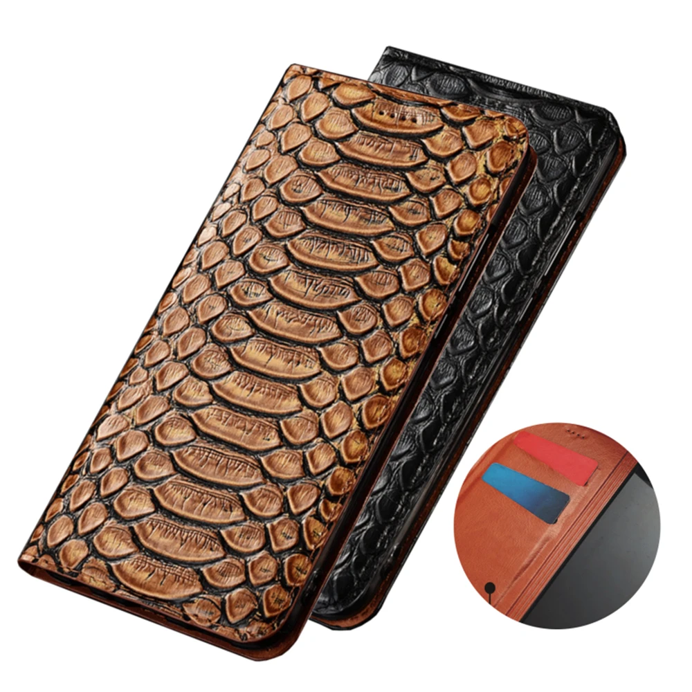 

Luxury Python Grain Natural Leather Holster Card Slot Cases For Umidigi S3 Pro/Umidigi S5 Pro Flip Cover Magnetic Holder Funda