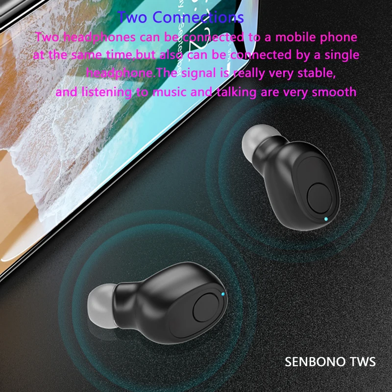Беспроводные наушники SENBONO H1 Tws Bluetooth 5 0 мини вкладыши с микрофоном и зарядным