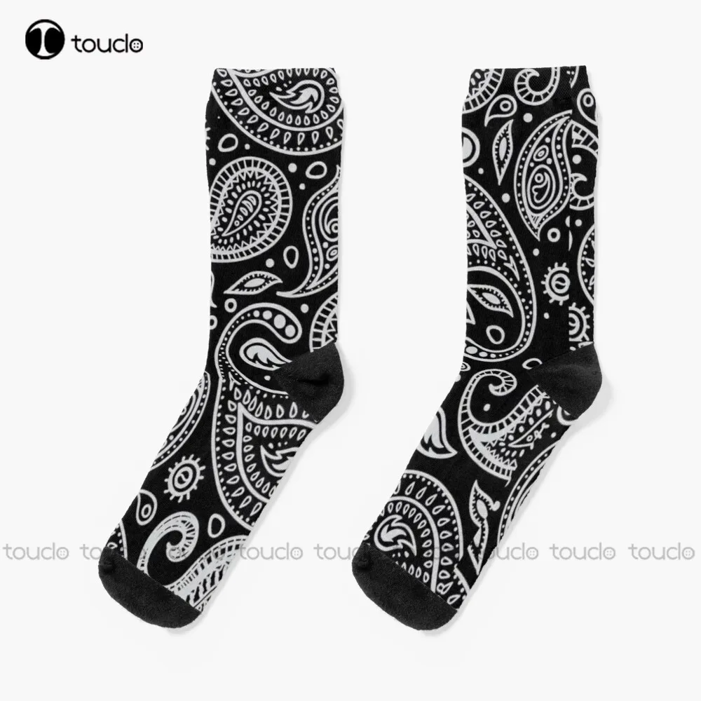 Black Paisley Design  Socks Girls Crew Socks Unisex Adult Teen Youth Socks Personalized Custom 360° Digital Print Christmas Gift