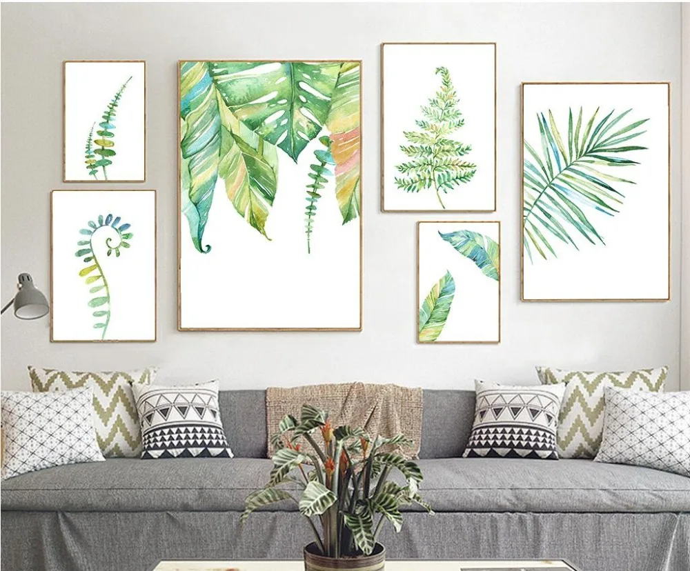 

Watercolor Green Leaf Poster And Print Wall Art Canvas Painting Wall Picture For Living Room Home Decoration