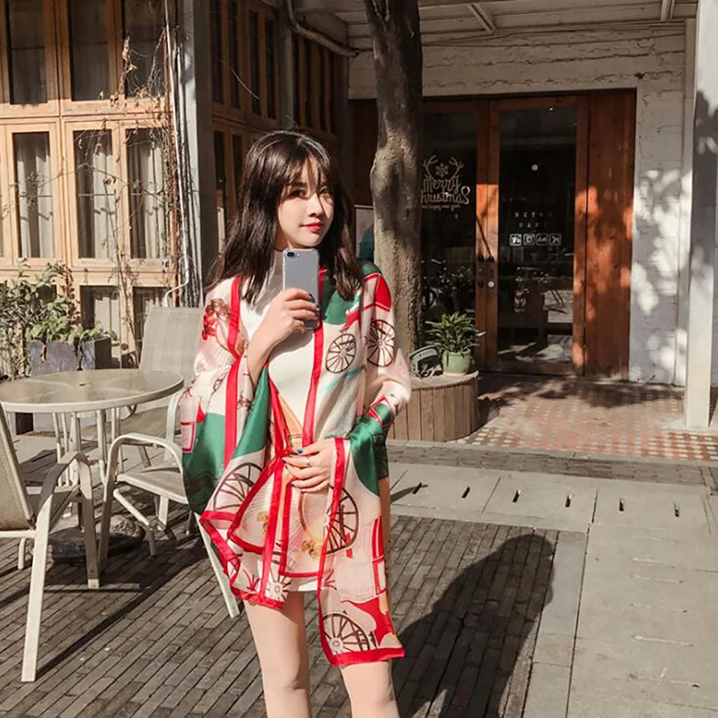 

Silk Scarf Ladies Long Scarf Sunscreen Beach Towel dual-use Long Shawl Scarf 2020 Spring And Autumn