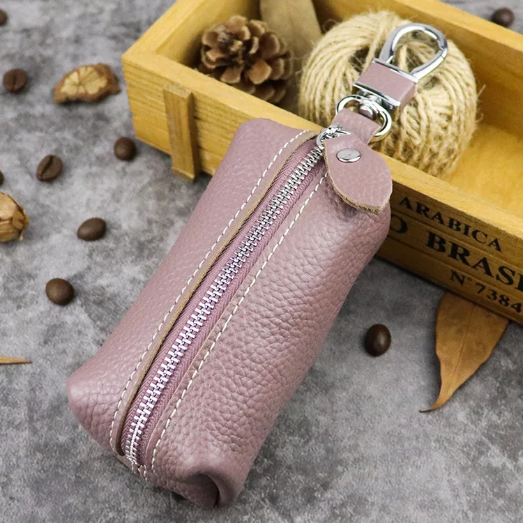 Purple Genuine Leather Car Key Protection Case Men Keychain Coin Purse Casual Housekeeper Holders Zipper Key Covers Wallet Unisex - Цвет: Purple