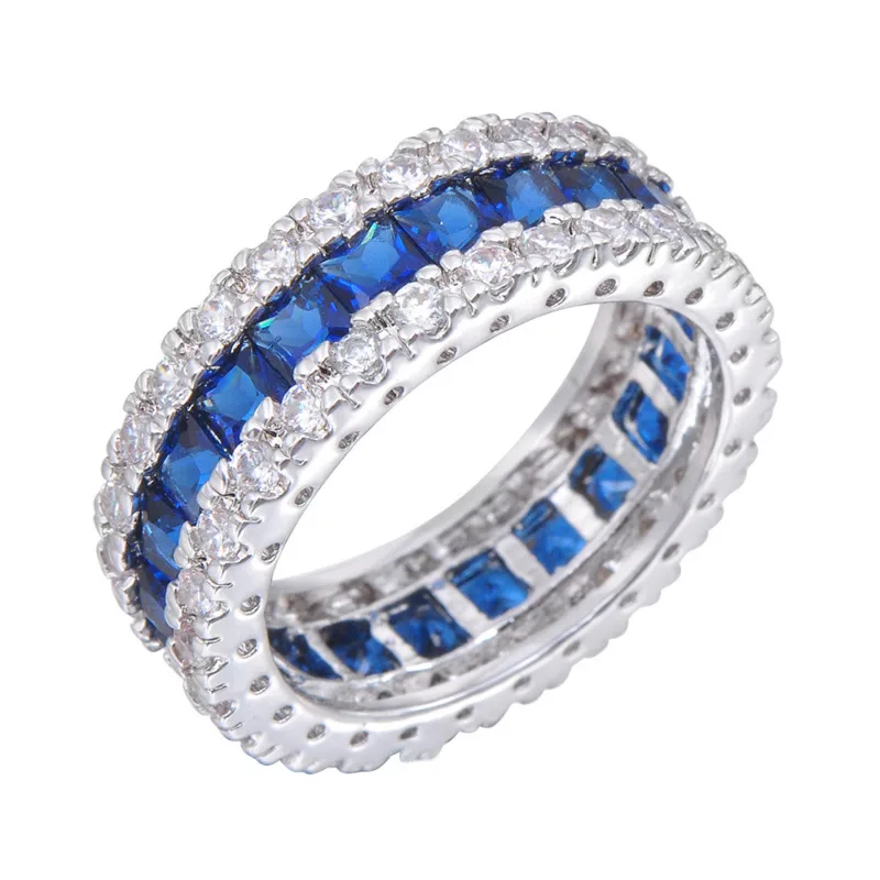 

JoiasHome Geometry Silver 925 Ring for Women Gemstone Sapphire Zircon Luxury Men's Jewelry Rings Size6-10 Wholesale Wedding Gift