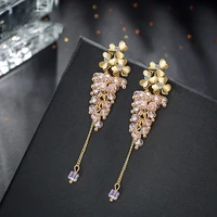 925 sterling silver korean new womens fashion jewelry black pink yellow crystal zircon long tassel flower hook type earrings