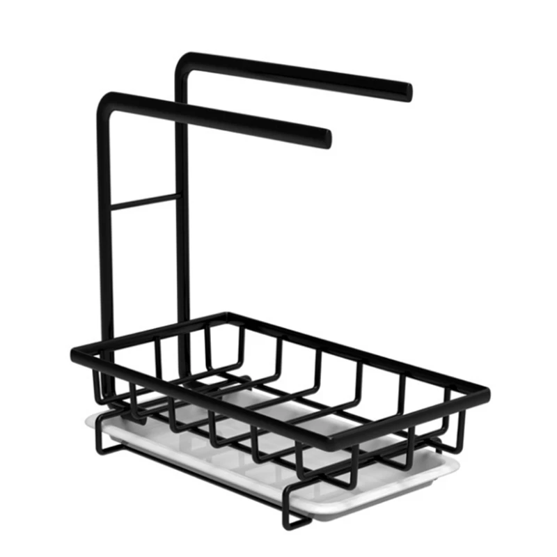 

Wall Mount Hanging Kitchen Drain Basket Sponge Storage Rack Rag Holder Towel Shelf with Drain Pan Sink Organizer Dishcloth