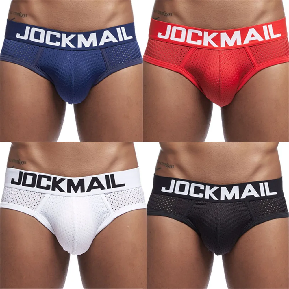 JOCKMAIL mens underwear 4 Pack ice silk Sexy Men Mesh Briefs Polyester Slip Cueca Male Comfortable Panties  sissy gay underwear