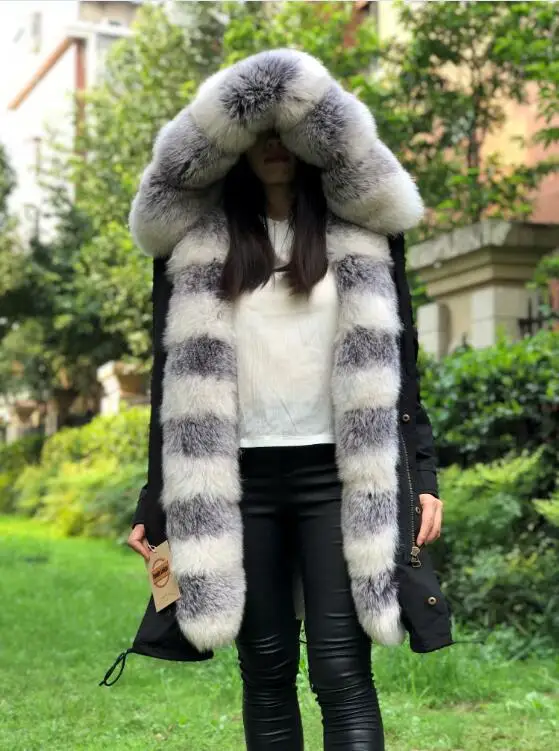 FLFP01 black-color3 Fandy lokar натуральное меховое пальто, отделенная подкладка, натуральный мех кролика Рекс, парка из натурального Лисьего меха, черная куртка, зимнее пальто, длинное меховое пальто для женщин - Цвет: FLFP01 black-color3