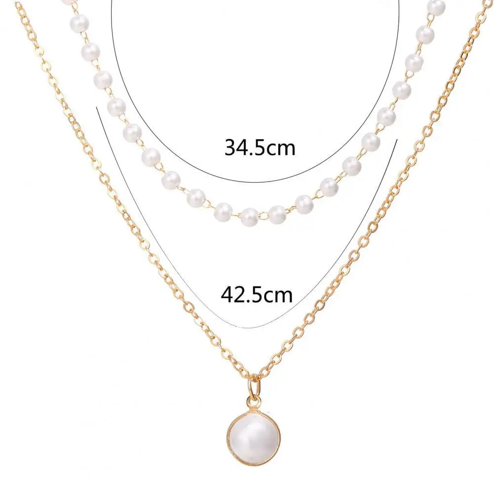 

50%HOT Pearl Necklace Double-layer Simple Alloy Female Clavicle Chain for Party