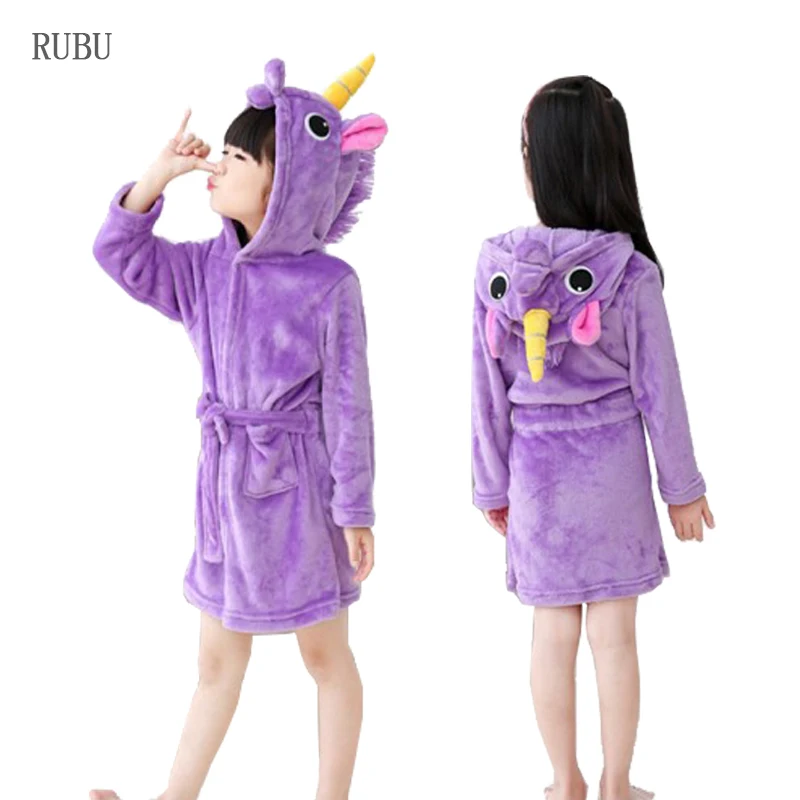 Purple unicorn Детский банный халат для девочек; Пижама с единорогом; детский банный халат; банные халаты для мальчиков; пляжное полотенце; одежда для сна с капюшоном; детская пижама; ночная рубашка - Цвет: Purple unicorn