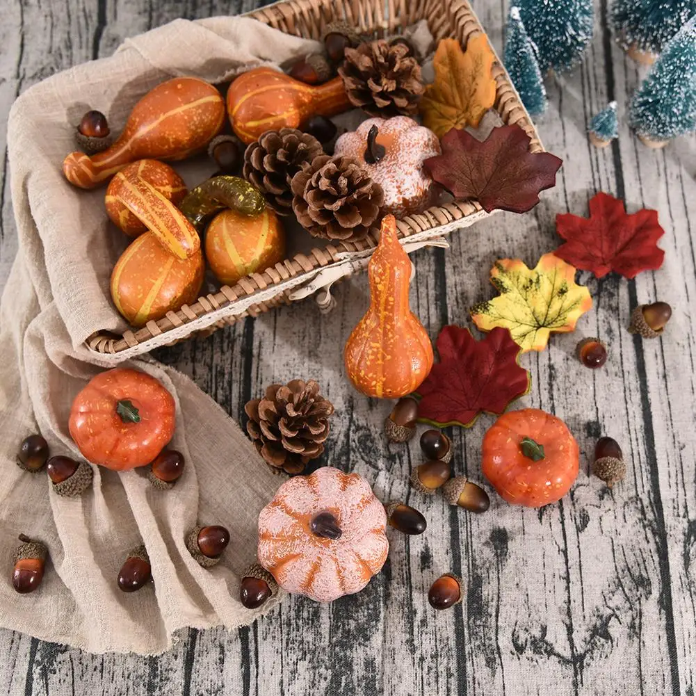 

Artificial Autumn Mini Pumpkin Pinecones Leaves Acorns Berries Decoration Kit For Halloween Thanksgiving Halloween Party