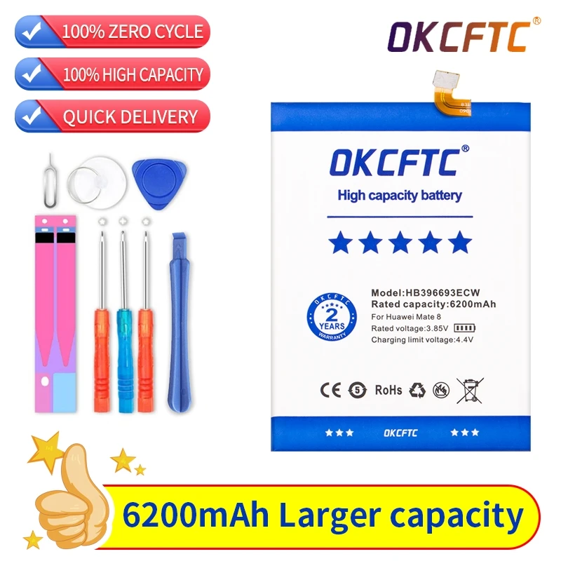 

OKCFTC 6200mAh HB396693ECW Battery for Huawei Mate 8 NXT-AL10 NXT-TL00 NXT-CL00 NXT-DL00 mate8 NXT-L09 NXT-L29