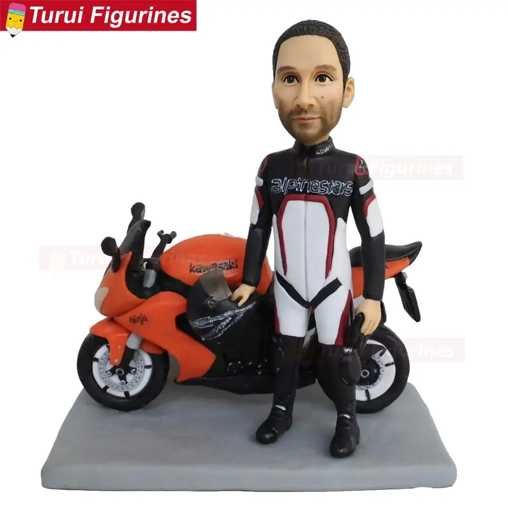 

motorcycle jumpsuit man bobblehead dolls figurines sculpture by handmade dolls