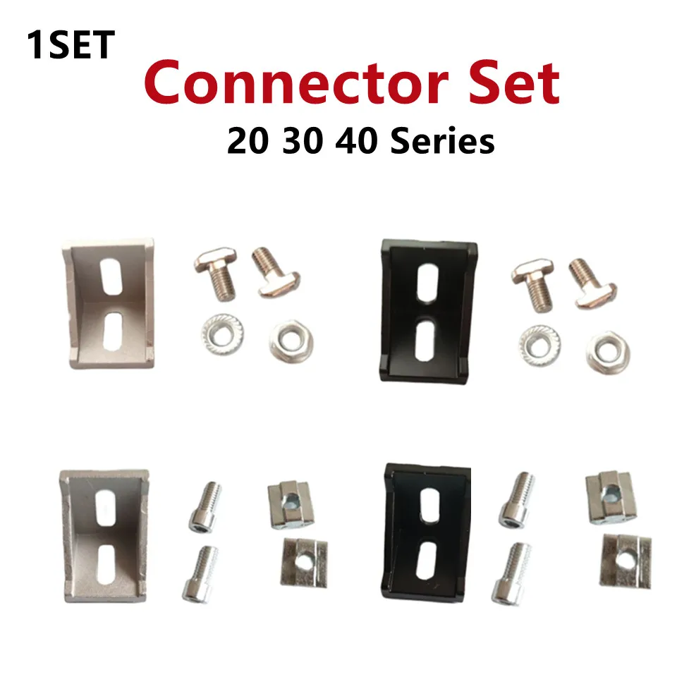 

1Set 2028 3030 4040 Aluminum Profile Connector Set For 20 30 40 Series Corner Bracket Hex Flange Nuts T Bolt Screws Slide Nut