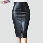 Женская юбка-карандаш средней длины, черная облегающая юбка из искусственной кожи с высокой талией, до колена, Офисная модная одежда