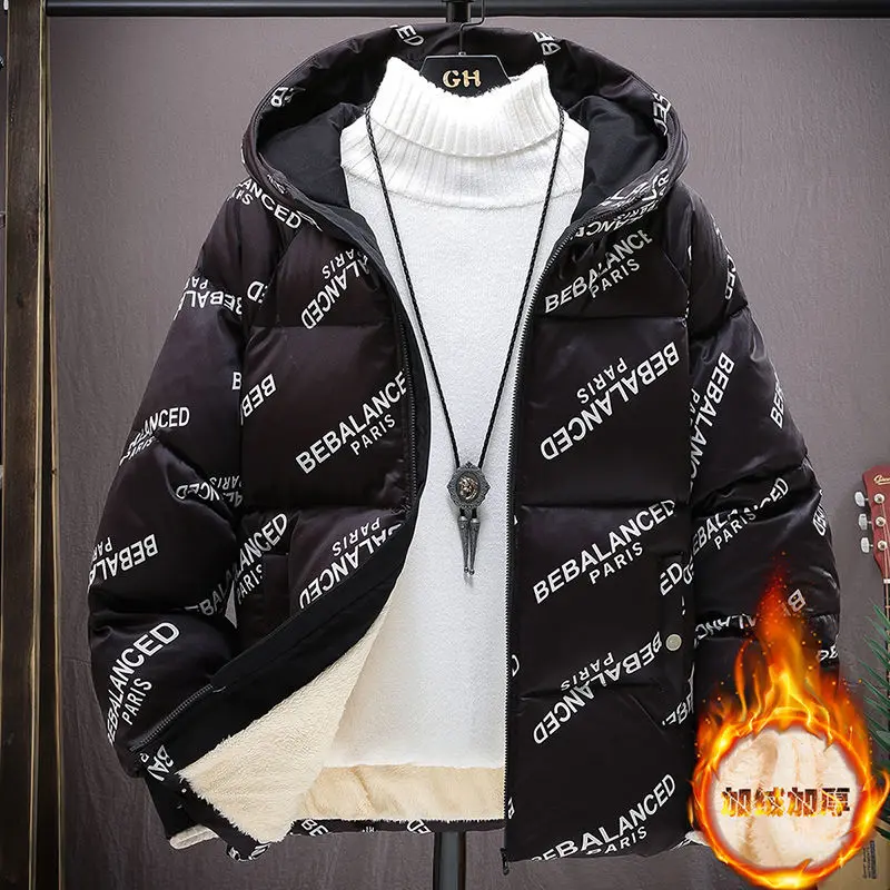 

Men's winter new cotton-padded clothes young students with velvet thickening bread served hooded winter jacket coat cotton-padde