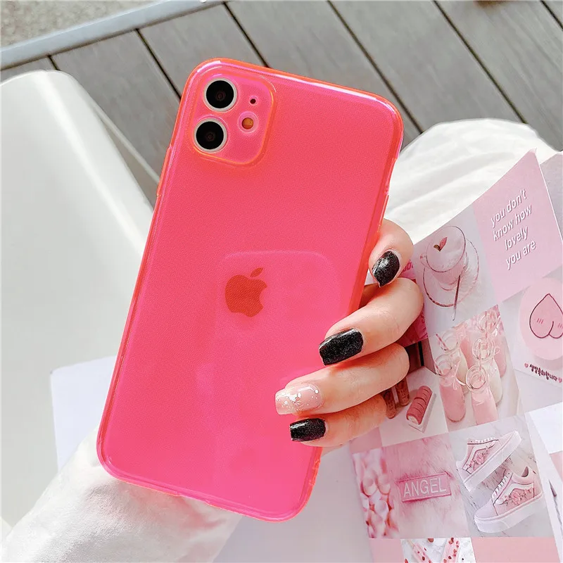 Модный флуоресцентный цветной чехол для телефона iphone 12 mini 11 Pro Max SE 2 2020 X XR XS 7 8 6s plus