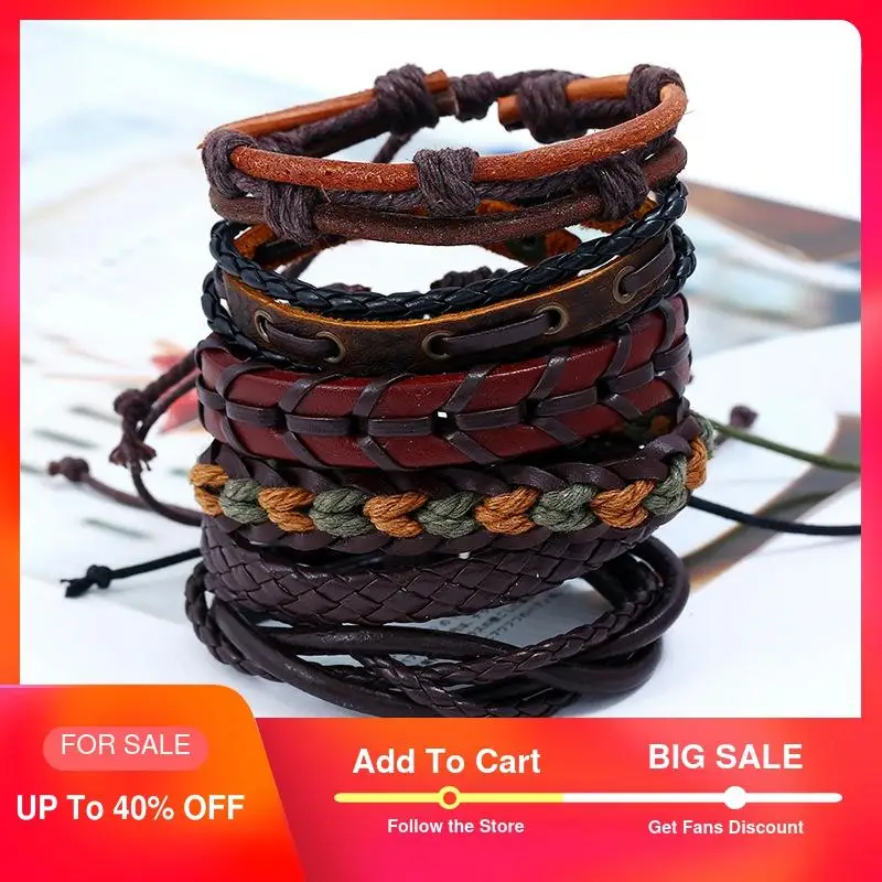 Винтажный кожаный браслет Warrior для мужчин многослойный мужской браслеты ободки и