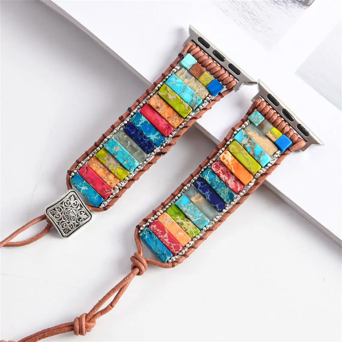 Natural Stone for Apple Watch Strap 38mm/44mm Bohemia Style Beaded Band Smartwatch Bracelet For iwatch series 7 654321SE