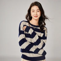 2021 woman winter 100 cashmere sweaters knitted pullovers jumper warm female o neck blouse striped long sleeve clothing