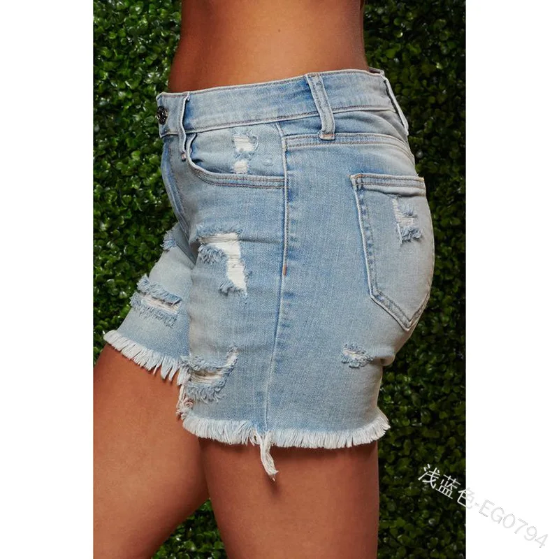 

WEPBEL Women Fashion Summer Shorts Ladies Jeans Low Waist Skinny Denim Shorts Slim Fit Distressed Bottoms Ripped Jean Shorts