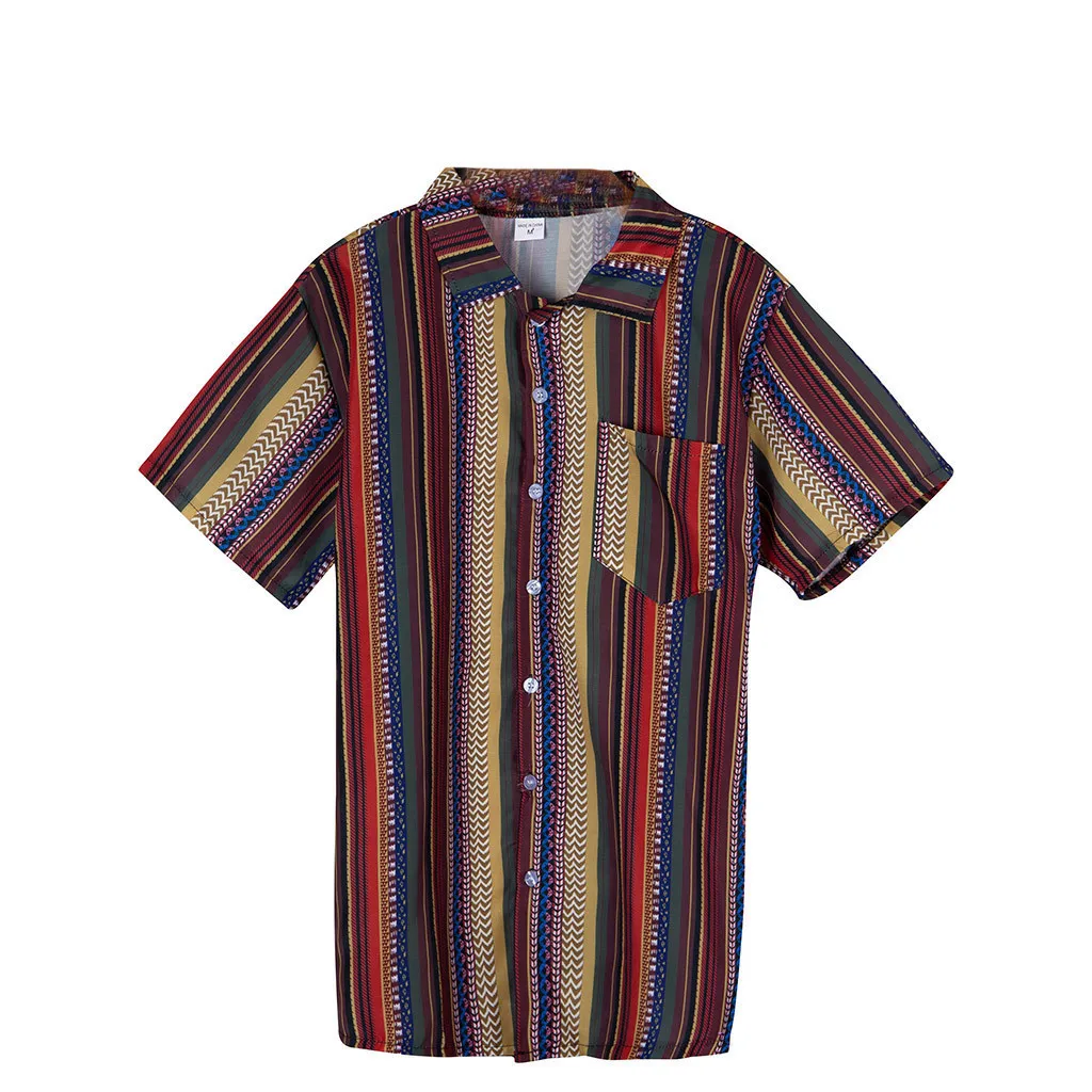 Бесплатная Страусиная Мужская рубашка с коротким рукавом 2019 Этническая печатная