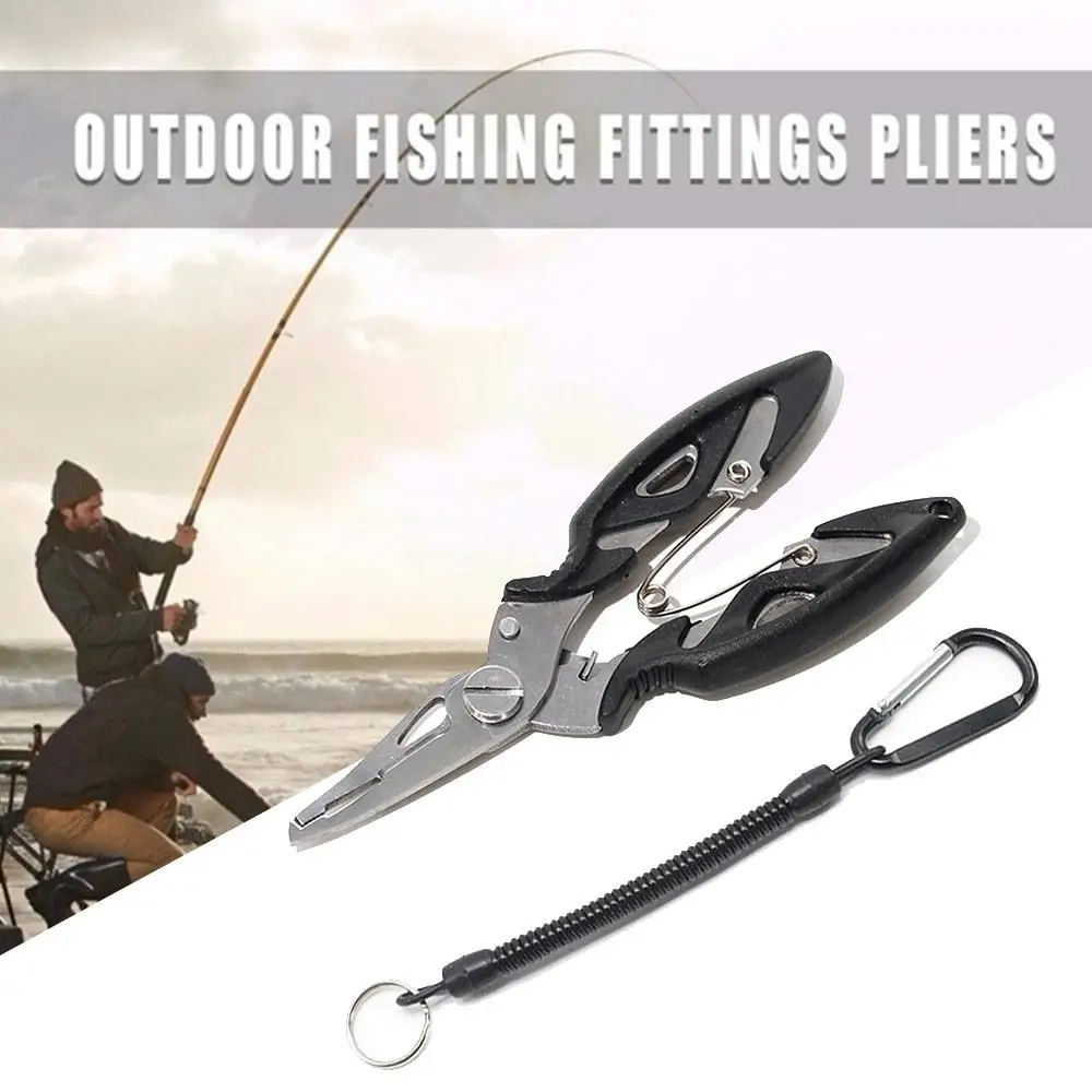 

Multifunctional Fishing Pliers Fish Clamp Fish Catcher with Lanyards Spring Rope Fishing Plier Scissor Braid Line Lure Cutter