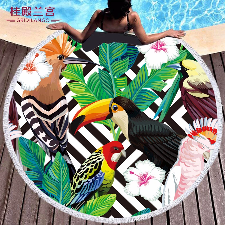 Тропическая Птица Тукан попугай хупоэ Пальмовые Листья круглые пляжные