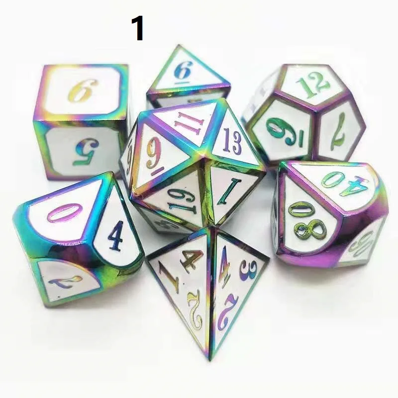 1 Новейший высококлассный 7 шт./компл. игральные кости DND набор dados rpg игральные кости настольная игра d20 dobbelstenen dados rol металлические многогранные игральные кости - Цвет: 1
