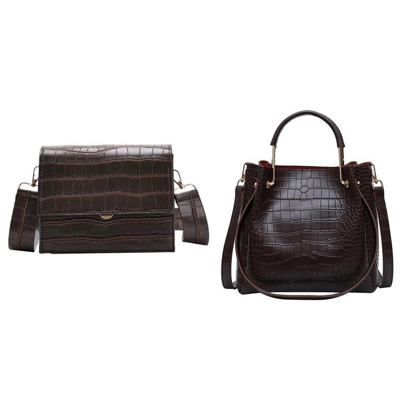 

2 Pcs Stone Pattern PU Leather Crossbody Bags for Women Shoulder Bag Luxury Handbag, 24 X 23 X 10cm & 19 X 19 X 14cm