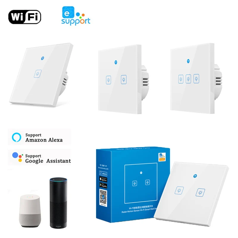 Приложение EWeLink WiFi умный светильник переключатель стеклянная панель сенсорный