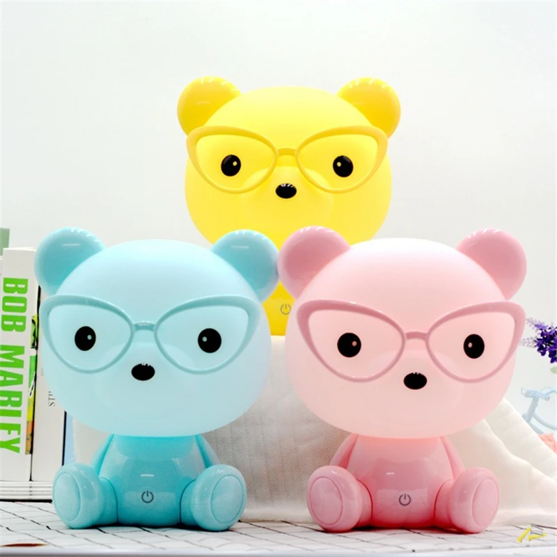 Новинка светодиодсветодиодный Мультяшные очки медведь настольные лампы для