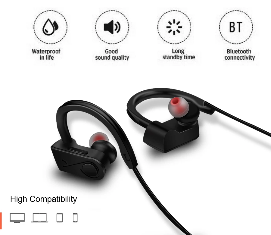 Беспроводные bluetooth-наушники CBAOOO, ушные крючки, водонепроницаемая гарнитура Blutooth, спортивные наушники с микрофоном, наушники для телефона