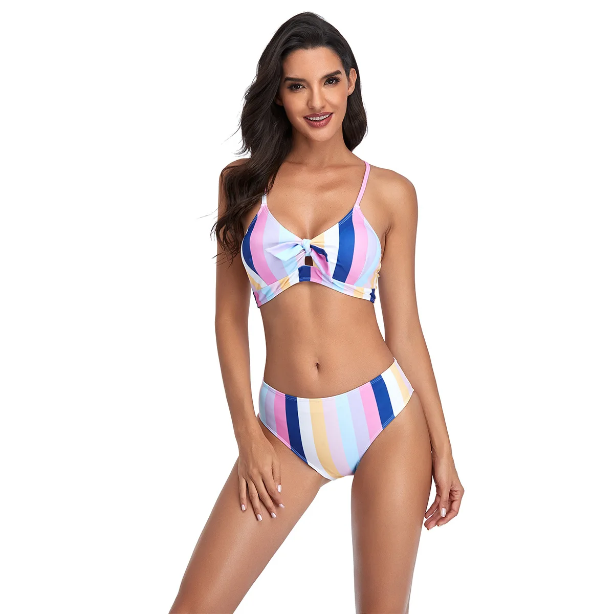 

2021 New Color Striped Sexy Bikini Ladies Split Beach Swimwear