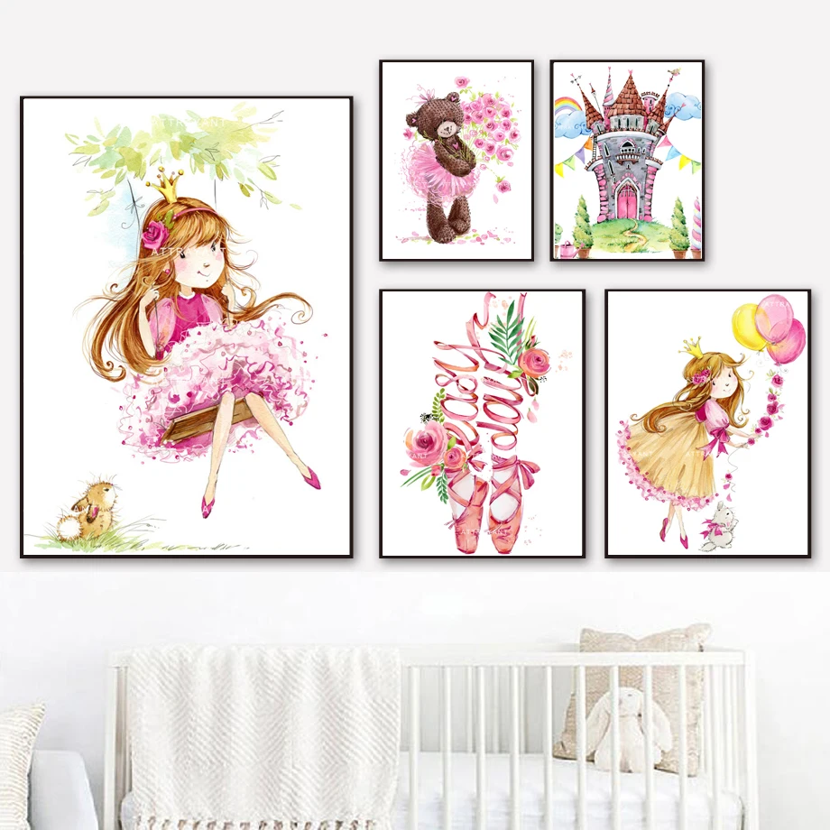 Мультфильм Принцесса балет Мишка башня стены искусства холст картина