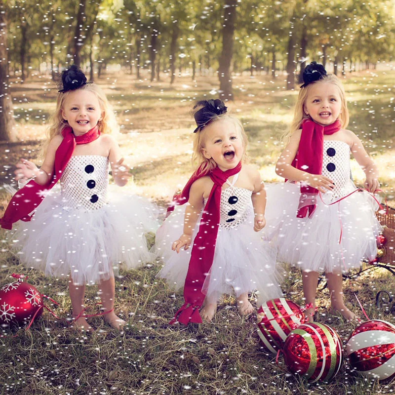 Рождественское платье-пачка со снеговиком для девочек детские рождественские