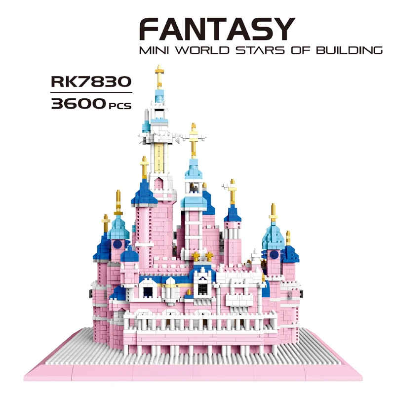 

creative fairy tale building brick micro diamond block world famous city Fairyland mini pink Castle model nanobrick toy for gift