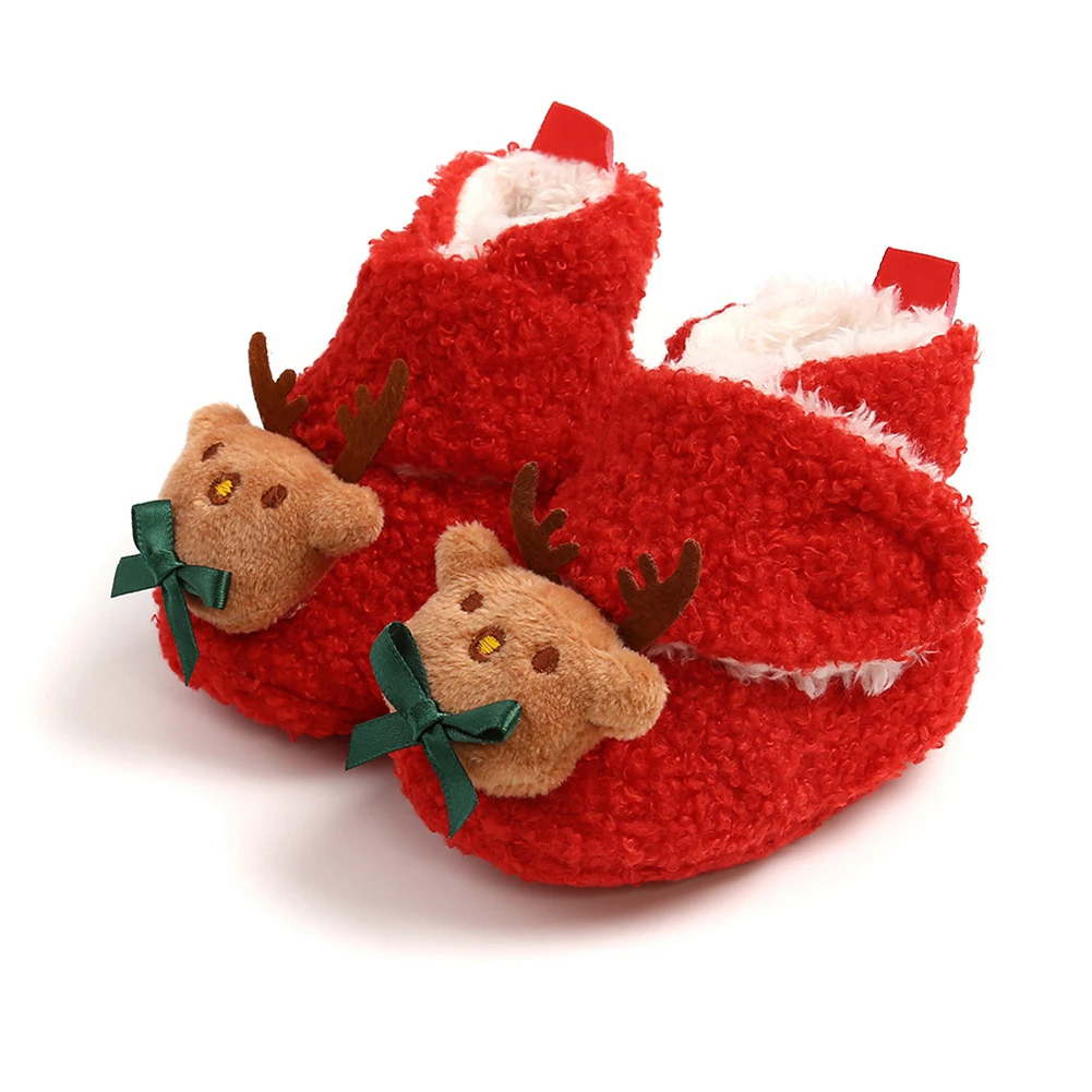 

Baywell Christmas Reindeer Infant Fleece Snow Boots Baby Boy Girl Santa Claus Shoes Toddler Plush Fleece First Walker 0-18M
