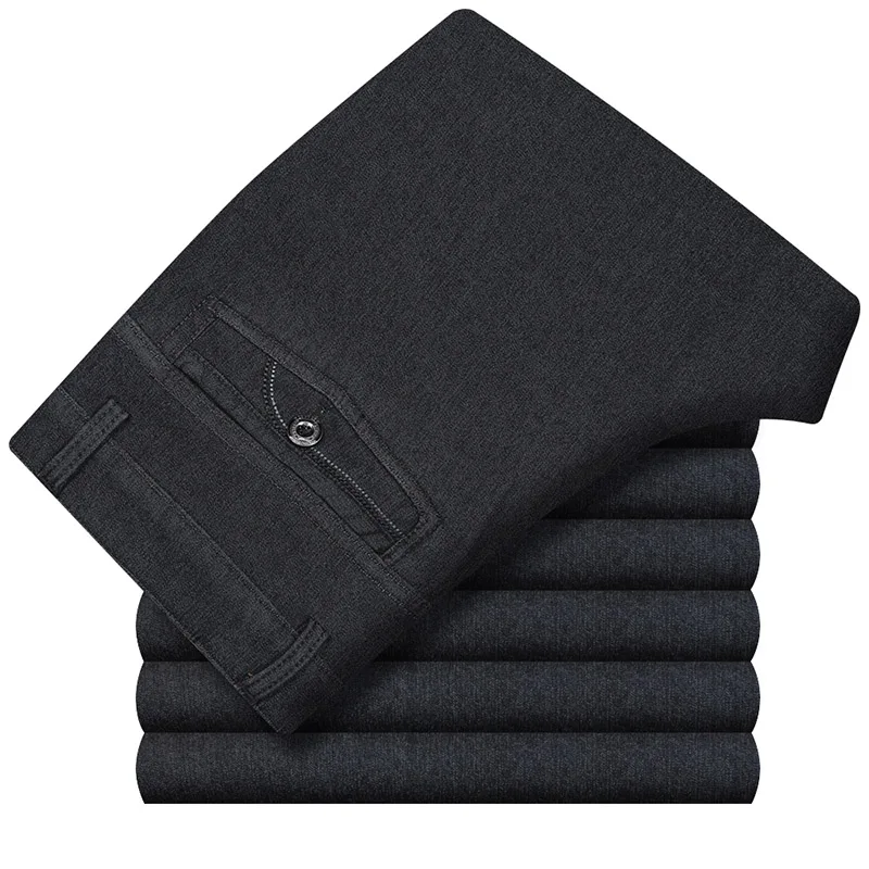 Black Jeans Классические деловые джинсы больших размеров для мужчин, Осень-зима, мужские повседневные высококачественные плотные флисовые Теплые эластичные джинсовые штаны 30-42 CF229 - Цвет: Black Jeans