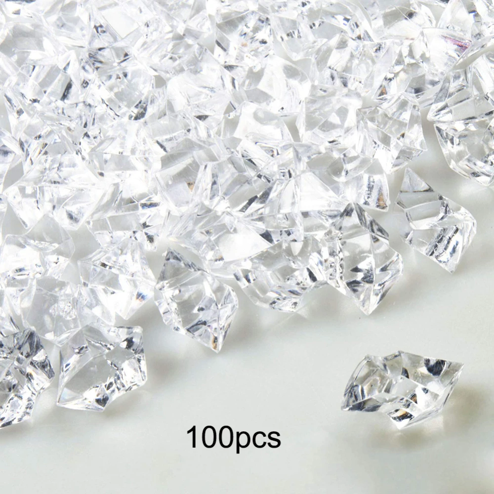 

100pcs Artificial Ice Cubes Clear Fake Crushed Ice Rocks Ice Cubes Acrylic Vase Fillers for Home Party Wedding Decoration