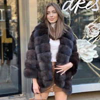 high quality womens fox fur coat winter outwear genuine fur jacket luxury 2021 new trendy natural fox fur jacket mid length