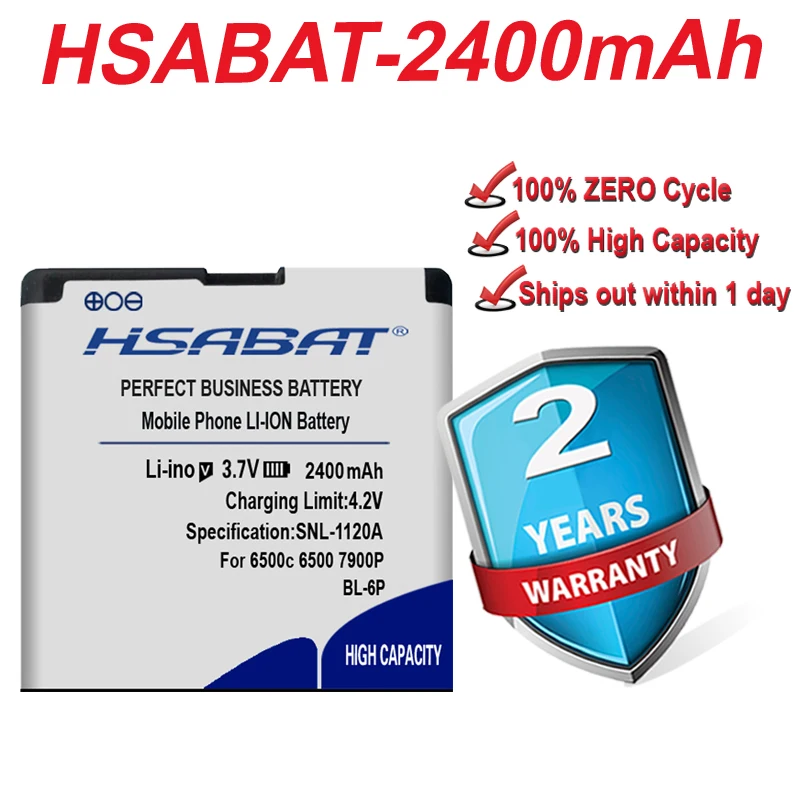 HSABAT новейший аккумулятор для Nokia 6500c 6500 7900P 7900 2400mAh BL 6P|Аккумуляторы мобильных