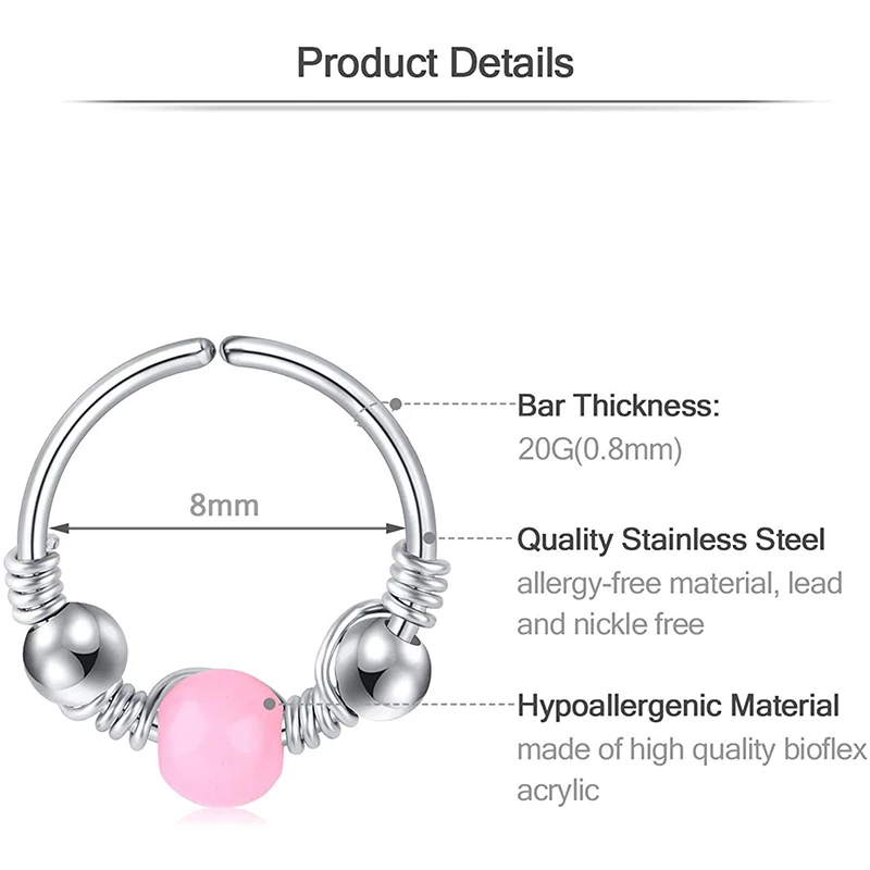 Кольцо для носа из хирургической стали 20 г Для Пирсинга Носа | Украшения и