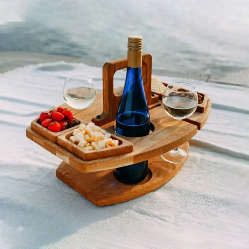 

Portable Wine Table Set Easy Assembly Fruit Tray Wine Bottle Holder Outdoor Picnic Wooden Wine Storage Set Outdoor Pinclic Table