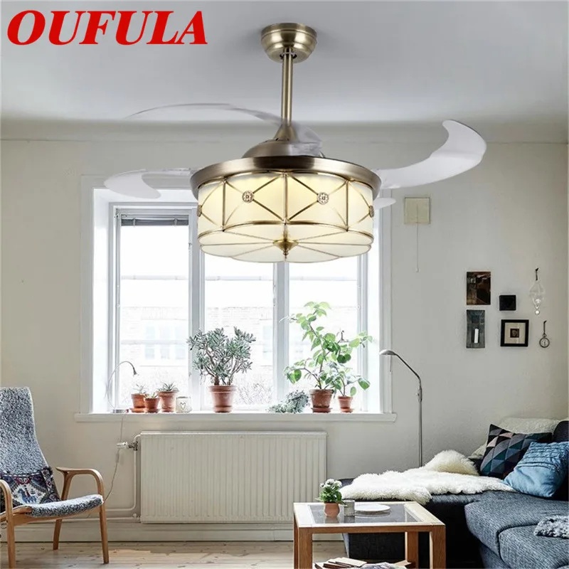 

8M Brass Ceiling Fan Lights With Invisible Fan Blade Remote Control Modern Creative Decorative For Home Office