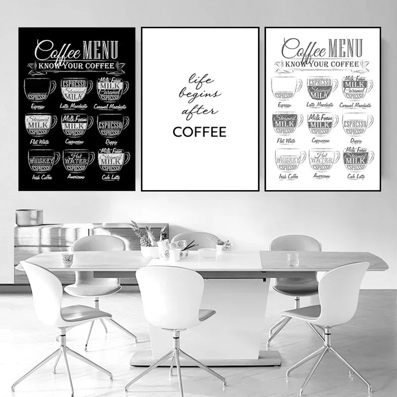 

Nordic Coffee Menu Wall Pictures Art Print Black White Art Canvas Painting Cafe Shop Poster Paintings for Interior Home Decor