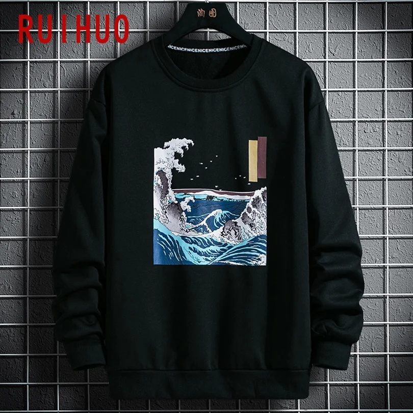 

RUIHUO 2021 Japan Style Casual Male Sweatshirt Men Clothing Harajuku Japanese Streetwear Hip Hop Couple Clothes Man M-4XL