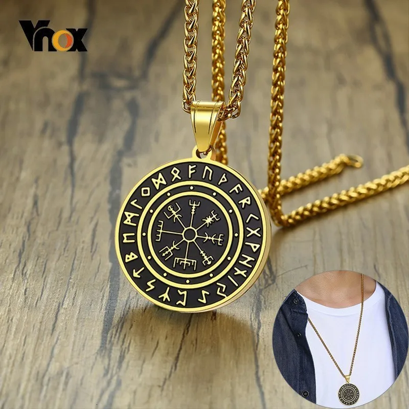 Vnox, панк, славяне Викинги, амулет, кулон для мужчин, золотой тон, нержавеющая сталь, vegvisir, символ викингов, ожерелья, крепкие мужские ювелирные изделия