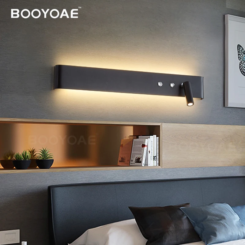 Modern Wall Lamp With Switch For Room Bedroom Bedside Hotel Lighting Sconce Indoor black white Rotatable wall light decoration