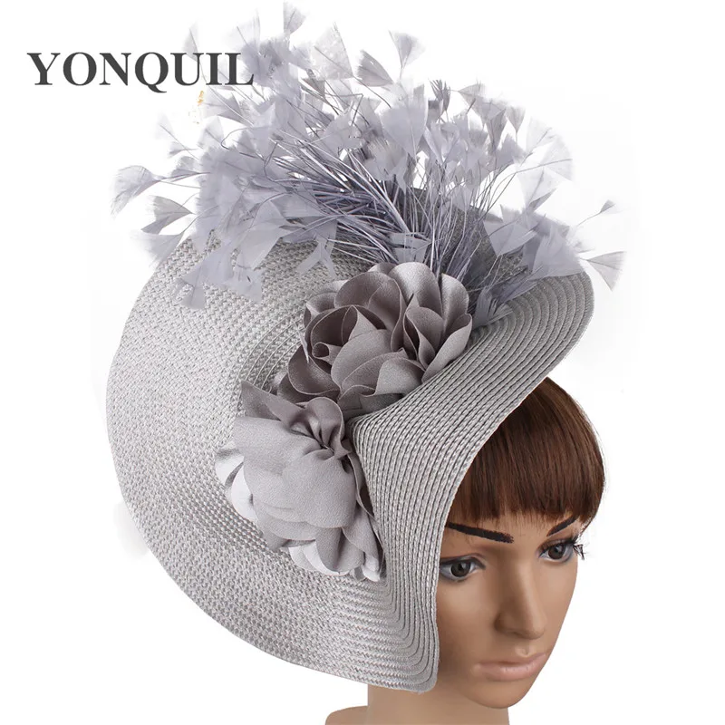 Taklit saman büyük derby fascinator şapka güzel çiçek başlığı kafa bandı ile fantezi tüy yarış saç aksesuarları saç tokası