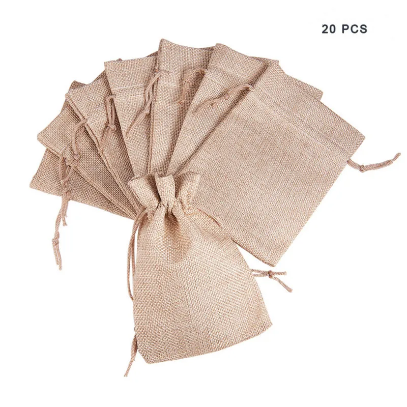 

Cheerbows 20pcs Linen Jute Drawstring Cotton Christmas Halloween Gift bags Box Packages for Packaging Wedding Party Candy Bags